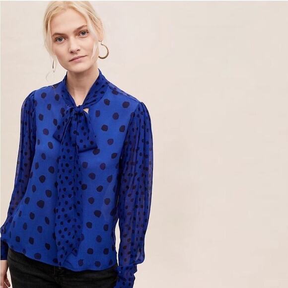 Anthropologie Tops - Bl^nk Becky Blue with Black Polka Dots Blouse XS